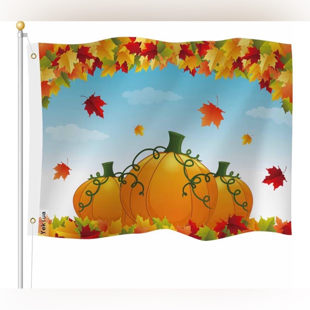 Autumn Pumpkin and Leaves Decorative Flag